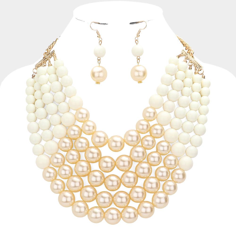 Ivory Chunky Multi Strand Pearl Bib Necklace