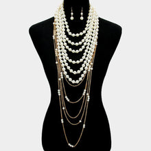 Load image into Gallery viewer, Gold Draped Multi-Layer Pearl Strand Bib Necklace
