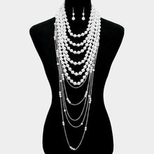 Load image into Gallery viewer, White Draped Multi-Layer Pearl Strand Bib Necklace
