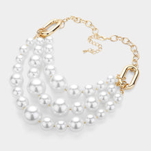 Load image into Gallery viewer, White Triple Pearl Layered Statement Necklace
