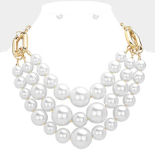 Load image into Gallery viewer, White Triple Pearl Layered Statement Necklace
