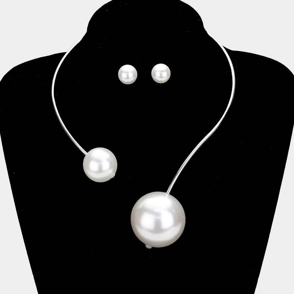 White Double Pearl Open Choker Necklace