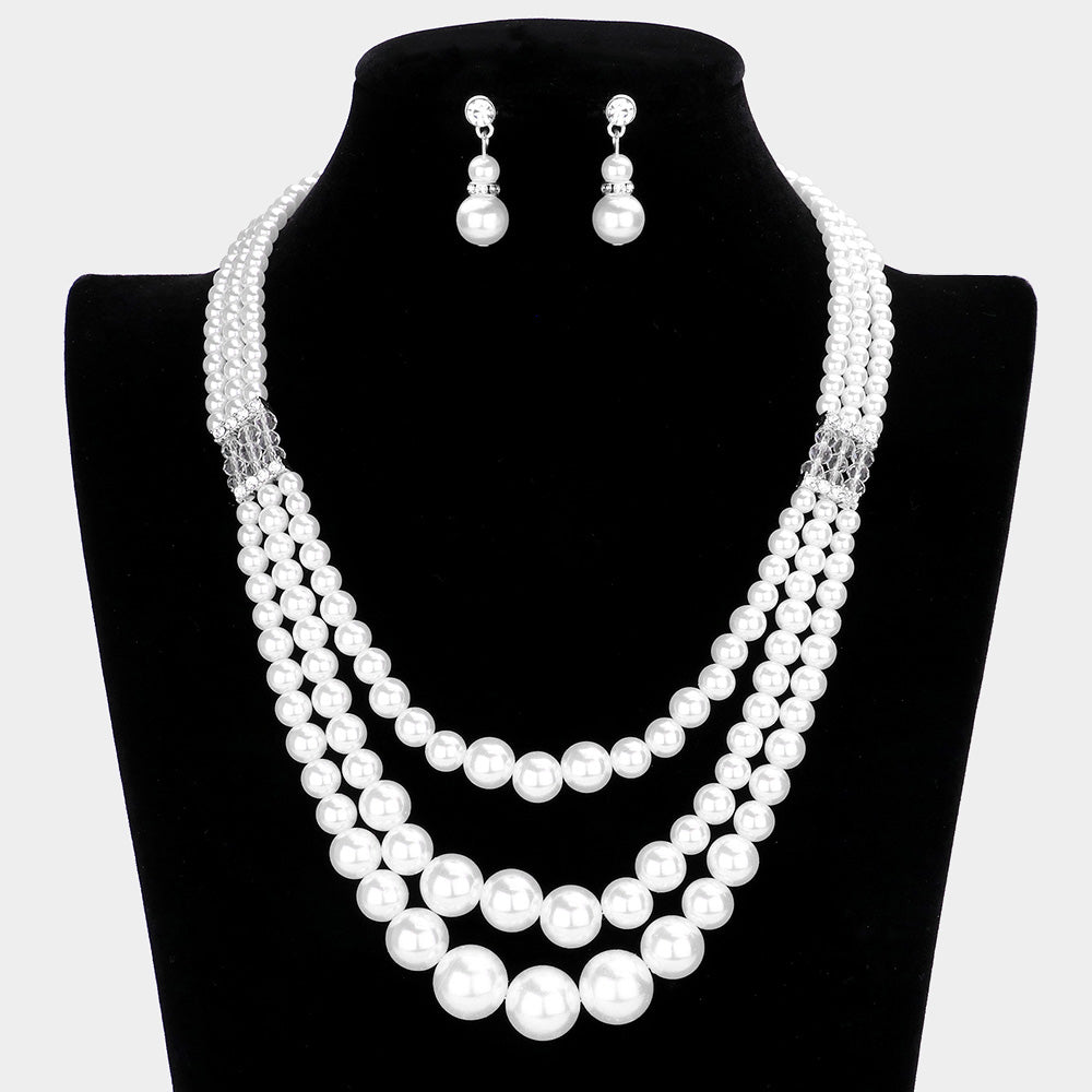 White Triple Layered Pearl Necklace