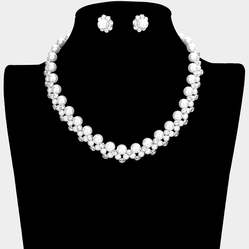 White Pearl Crystal Rhinestone Collar Necklace