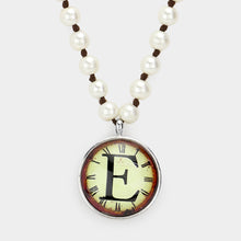 Load image into Gallery viewer, Letter E Monogram Pearl Beaded Watch Printed Long Necklace
