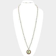 Load image into Gallery viewer, Letter E Monogram Pearl Beaded Watch Printed Long Necklace
