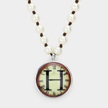 Load image into Gallery viewer, Letter H Monogram Pearl Beaded Watch Printed Long Necklace
