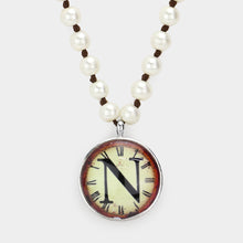 Load image into Gallery viewer, Letter N Monogram Pearl Beaded Watch Printed Long Necklace
