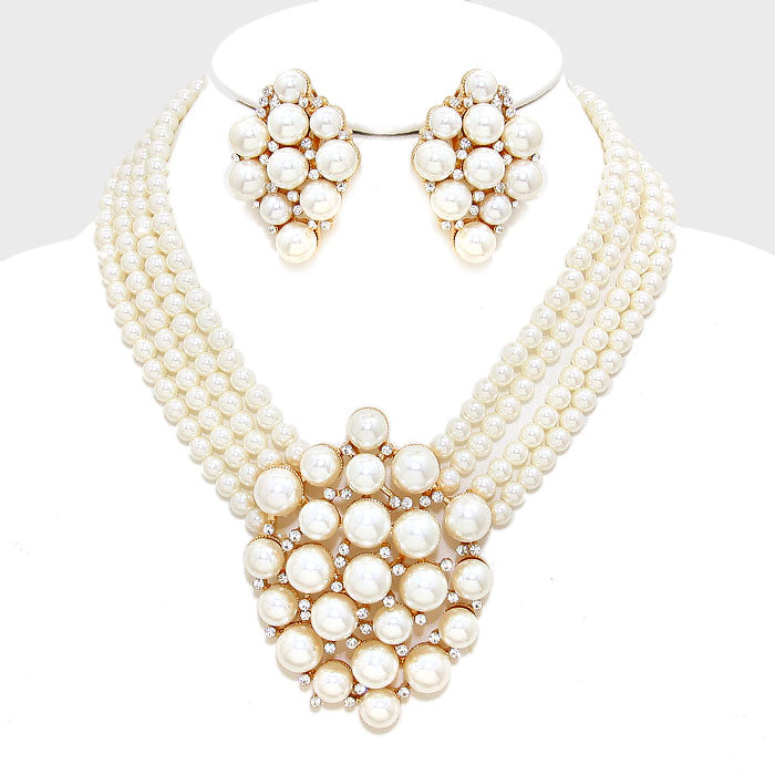 Gold Crystal Pearl Bubble Necklace