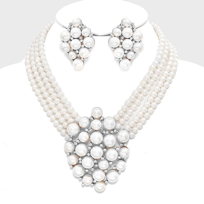 White Crystal Pearl Bubble Necklace