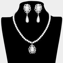 Load image into Gallery viewer, White Teardrop Pearl Accented Necklace Clip on Earring Set
