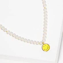 Load image into Gallery viewer, Yellow Gold Dipped Brass Metal Enamel Smile Pendant Pearl Necklace
