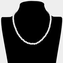 Load image into Gallery viewer, White White Gold Dipped Brass Metal 6mm Pearl Necklace
