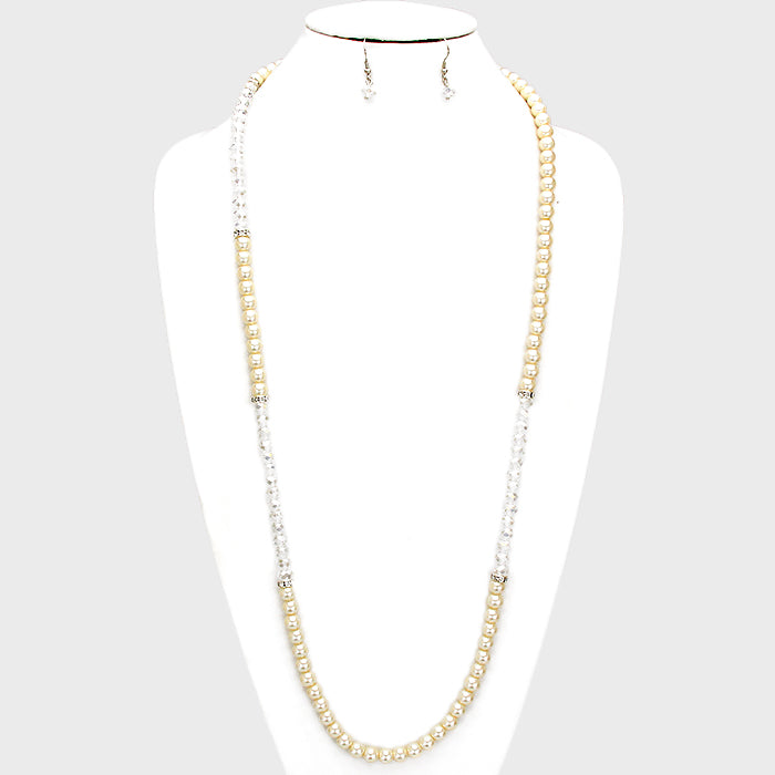 Cream Stone Accented Pearl Necklace