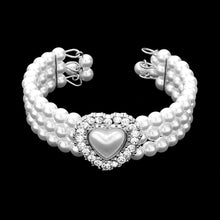 Load image into Gallery viewer, White 3 Piece Pearl Heart Pendant 3-Row Choker Necklace Jewelry Set
