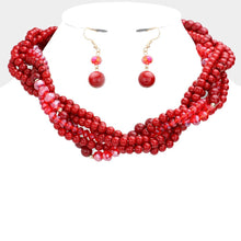 Load image into Gallery viewer, Red Braided Pearl Faceted Beaded Collar Necklace
