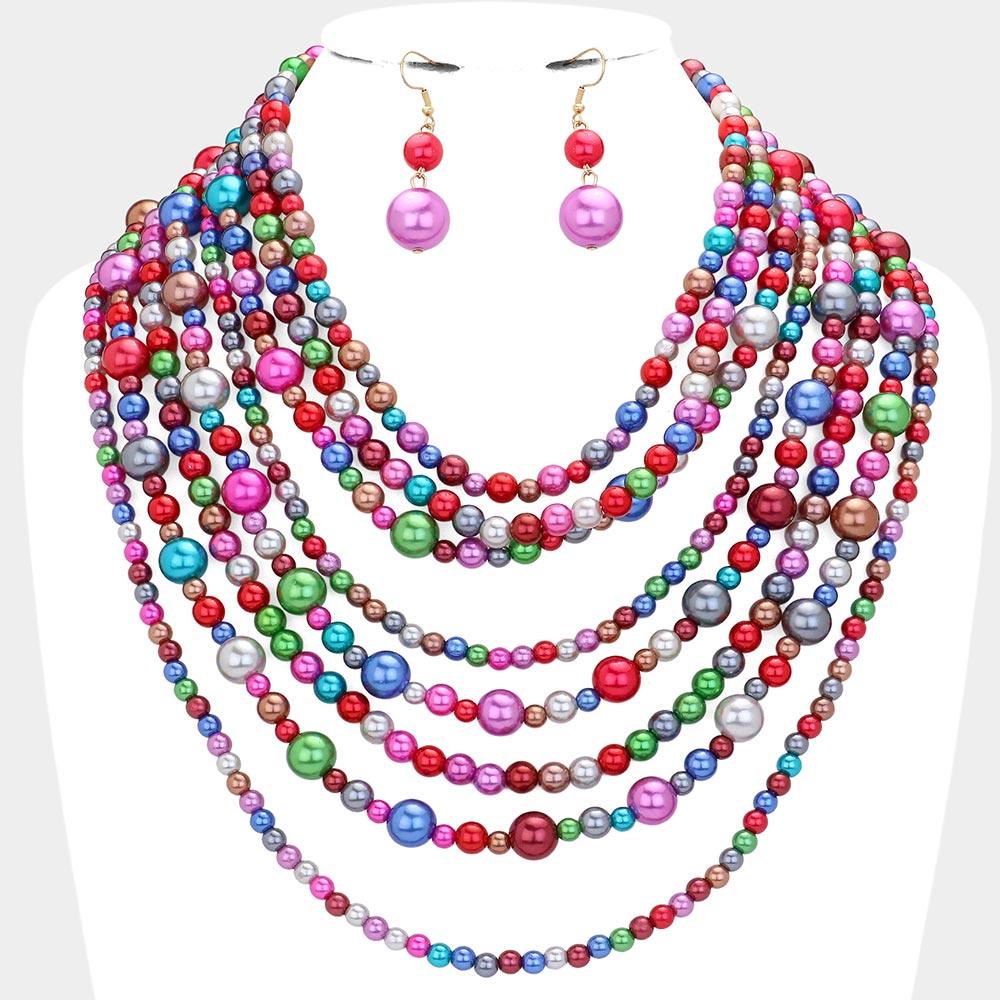 Pearl Multi Strand Bib Necklace