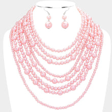 Load image into Gallery viewer, Pink Pearl Multi Strand Bib Necklace
