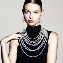 Load image into Gallery viewer, Silver Pearl Multi Strand Bib Necklace
