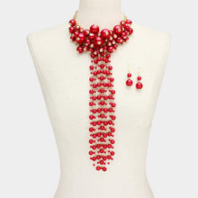 Load image into Gallery viewer, Red Pearl Cluster Vine Fringe Bib Necklace
