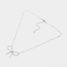 Load image into Gallery viewer, White Textured Metal Bow Pendant Pointed Pearl Station Necklace
