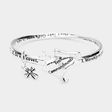 Load image into Gallery viewer, Silver Ten Commandment Metal Cross Charm Message Bangle Bracelet
