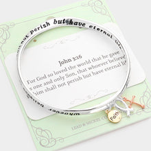 Load image into Gallery viewer, Three Tone John 3:16 Cross Ichthys Charm Message Bangle Bracelet
