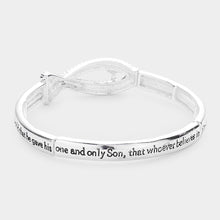 Load image into Gallery viewer, Silver John 3:16 Message Fish Cross Metal Stretch Bracelet
