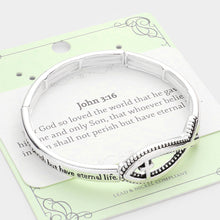 Load image into Gallery viewer, Silver John 3:16 Message Fish Cross Metal Stretch Bracelet
