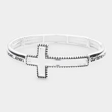 Load image into Gallery viewer, Silver Lord&#39;s Prayer Message Open Cross Metal Stretch Bracelet
