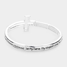 Load image into Gallery viewer, Silver Lord&#39;s Prayer Message Open Cross Metal Stretch Bracelet
