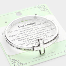 Load image into Gallery viewer, Silver Lord&#39;s Prayer Message Open Cross Metal Stretch Bracelet
