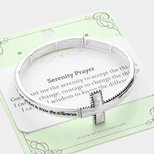 Load image into Gallery viewer, Silver Serenity Prayer Message Hammered Cross Metal Stretch Bracelet
