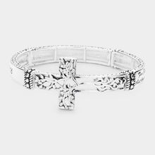 Load image into Gallery viewer, Silver John 3:16 Message Tree of Life Cross Metal Stretch Bracelet
