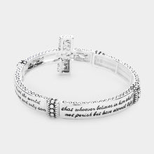 Load image into Gallery viewer, Silver John 3:16 Message Tree of Life Cross Metal Stretch Bracelet
