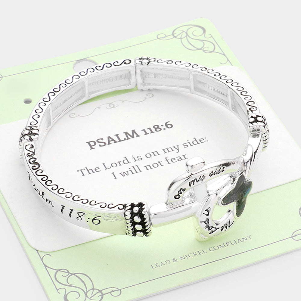 Silver PSALM 118:6 Message Cross Butterfly Metal Stretch Bracelet