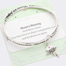 Load image into Gallery viewer, Silver Nurse RN Pin Charm Message Bangle Bracelet
