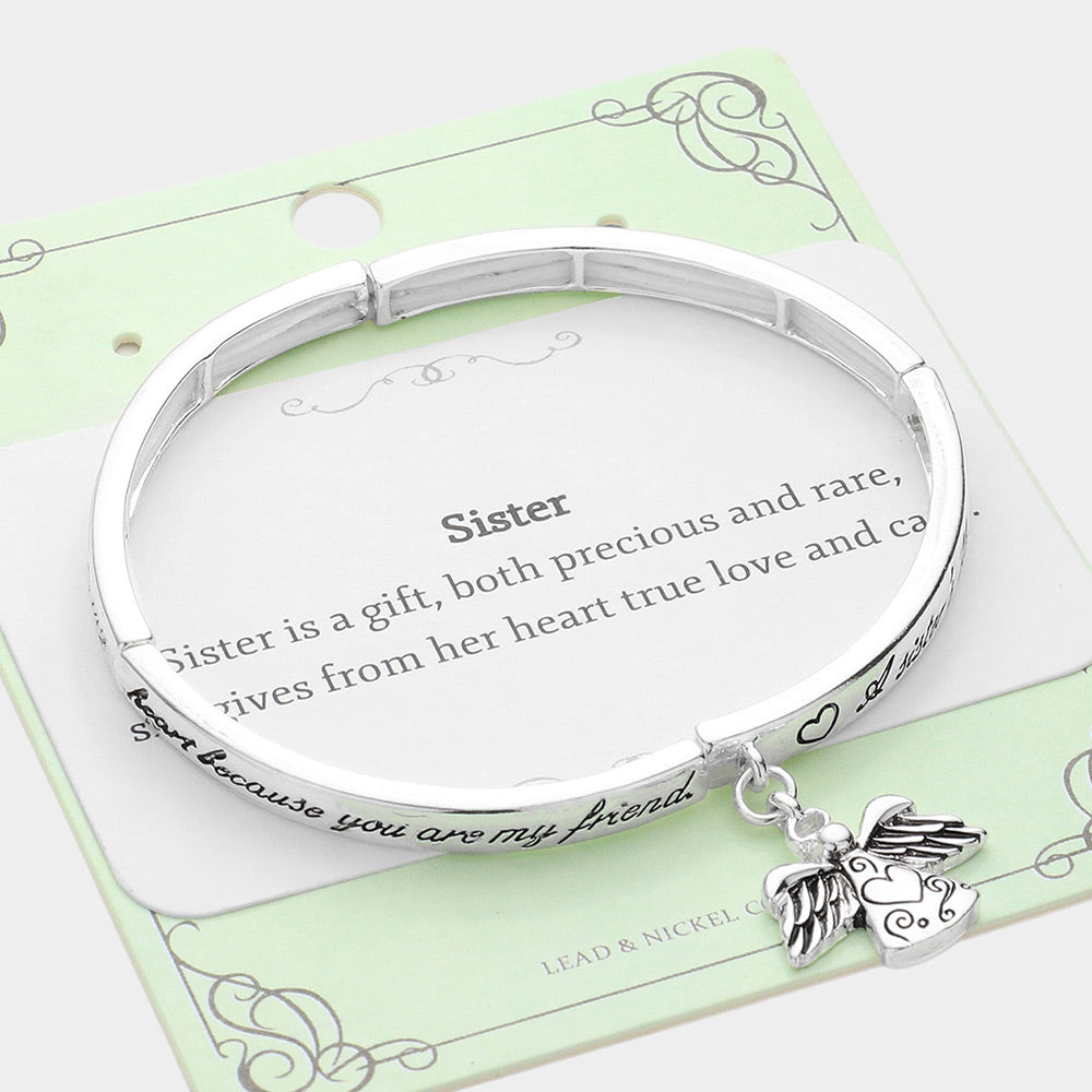 Silver Sister's Blessing Angel Stretch Bracelet