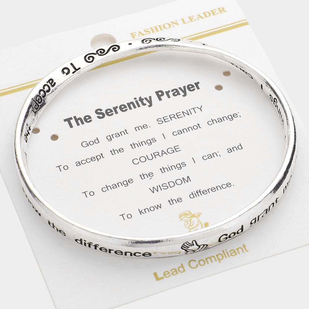 Silver The Serenity Prayer Message Bangle Bracelet