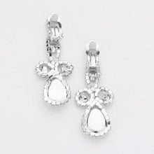 Load image into Gallery viewer, Silver Teardrop Crystal Rhinestone Vine Drop Collar Necklace Clip on Earring Set
