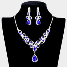 Load image into Gallery viewer, Teardrop Crystal Rhinestone Vine Drop Collar Necklace Clip on Earring Set
