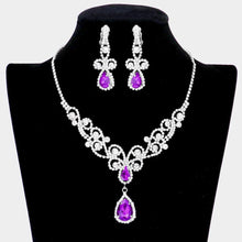 Load image into Gallery viewer, Purple Teardrop Crystal Rhinestone Vine Drop Collar Necklace
