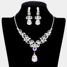 Load image into Gallery viewer, Silver Teardrop Crystal Rhinestone Vine Drop Collar Necklace
