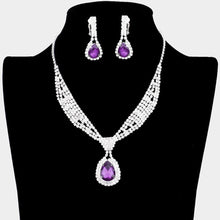 Load image into Gallery viewer, Teardrop Collar Necklace &amp; Clip Earring Set Rhinestone Paved
