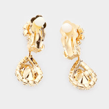 Load image into Gallery viewer, Gold Teardrop Stone Accented Rhinestone Necklace Clip on Earring Set
