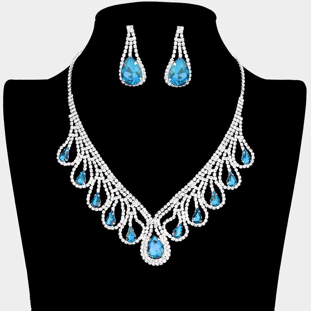 Silver Teardrop Crystal Rhinestone Collar Necklace