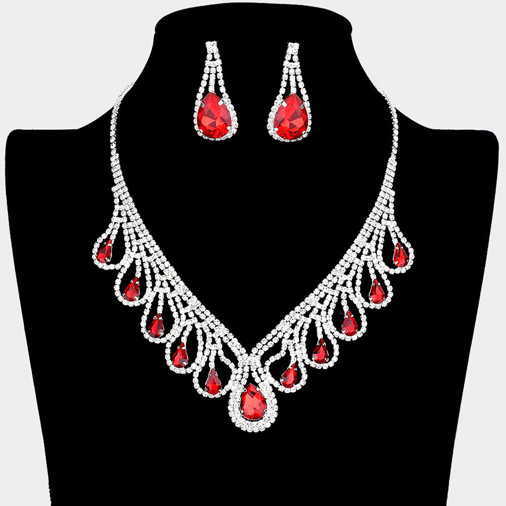 Silver Teardrop Crystal Rhinestone Collar Necklace