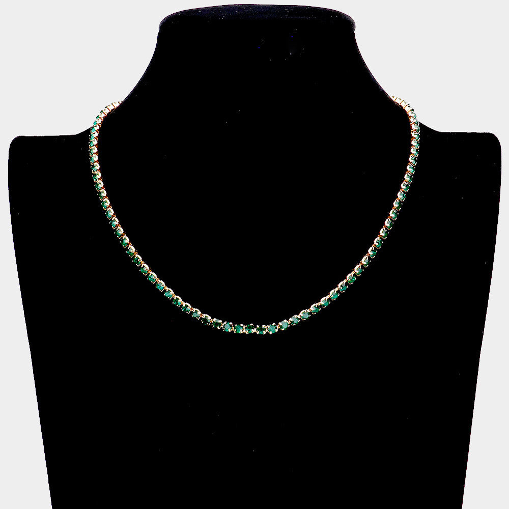Emerald Brass Metal Rhinestone Necklace