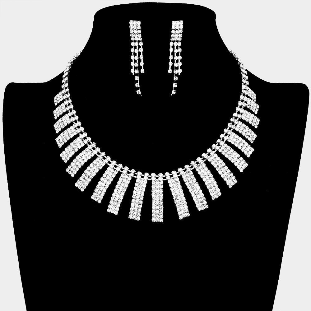 Silver Collar Necklace Rhinestone Paved