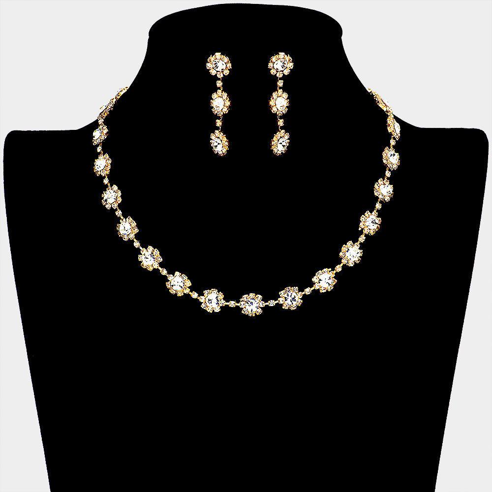 Gold Floral Crystal Rhinestone Collar Necklace